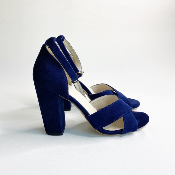 LAST CHANCE for Raye Suede Baker Ankle Strap Block Heel Navy 7.5 - Picture 4 of 11